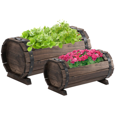 Outsunny 2PCs 56L Wooden Planter Box Flower Plant Pot Outdoor Flower Beds Plant Box with Solid Wood Carbonized Colour 
