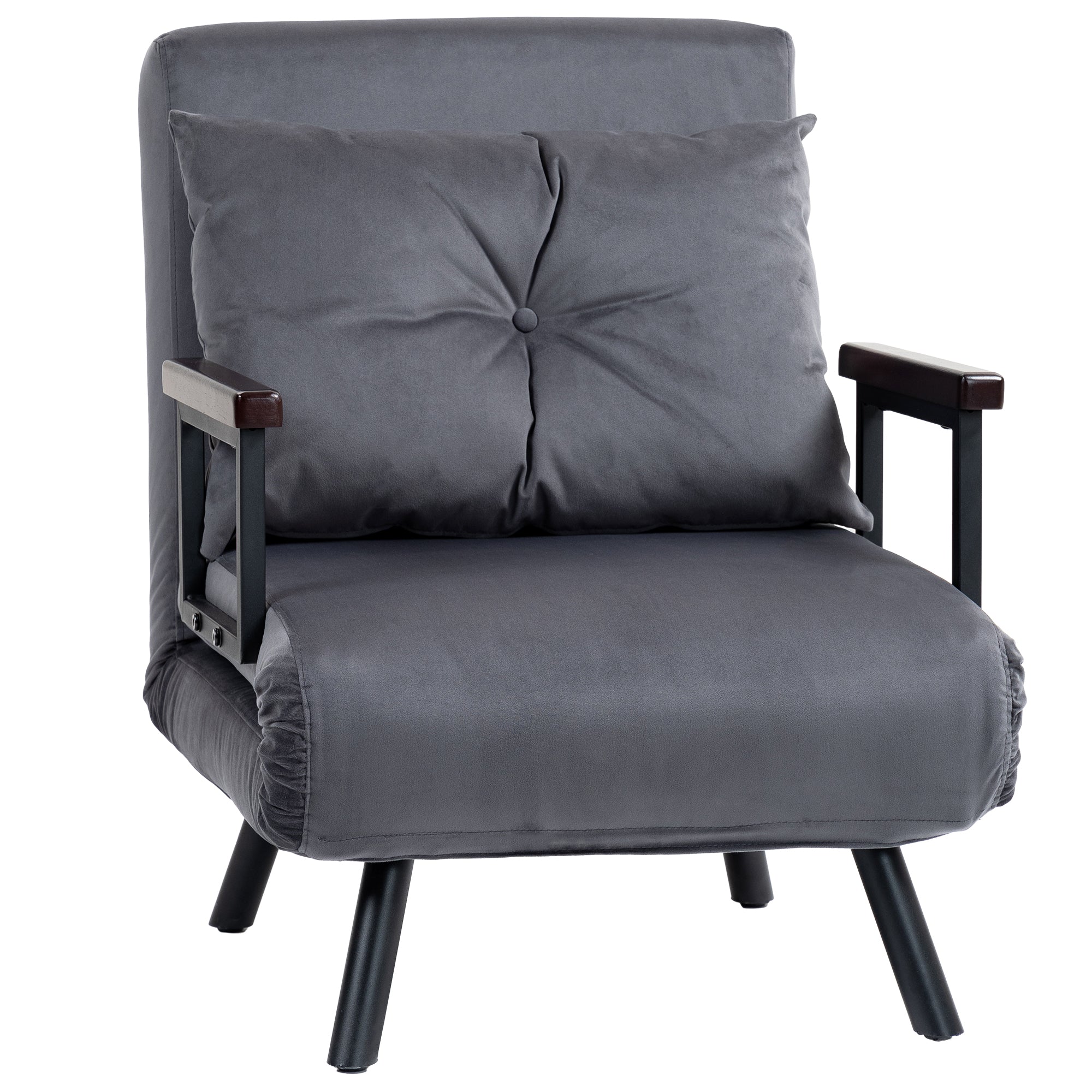 HOMCOM 4-in-1 Velvet-Feel Single Chair Bed, with Pillow - Charcoal Grey 