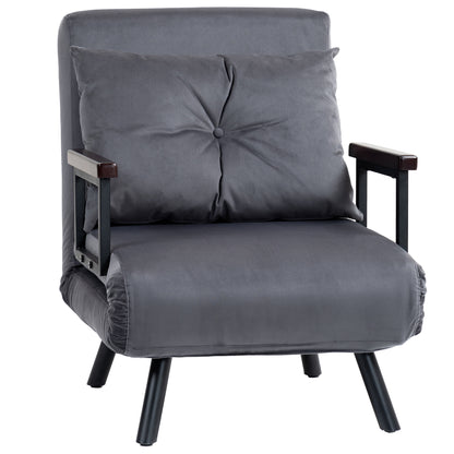 HOMCOM 4-in-1 Velvet-Feel Single Chair Bed, with Pillow - Charcoal Grey 