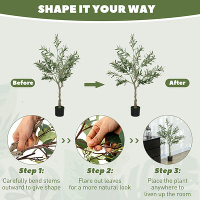 HOMCOM 4ft/ 120cm Decorative Artificial Plant, Silk Olive Tree with 450 Leaves and 20 Olive Fruits in Pot, Fake Plant for Home, Office, Living Room, Indoor Decor 