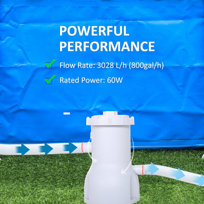 Outsunny Cartridge Filter Pump for 13'-15' Above Ground Pools, 800GPH (3028 LPH) Swimming Pool Filter Pump with Hose and Hose Clamps, White 