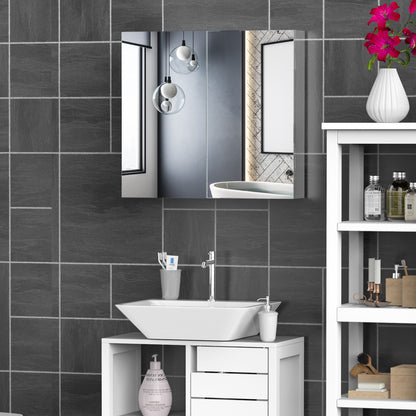 HOMCOM Bathroom Mirror Cabinet, Stainless Steel Wall Mounted  Bathroom Storage Cabinet with Double Doors, 60x55cm 