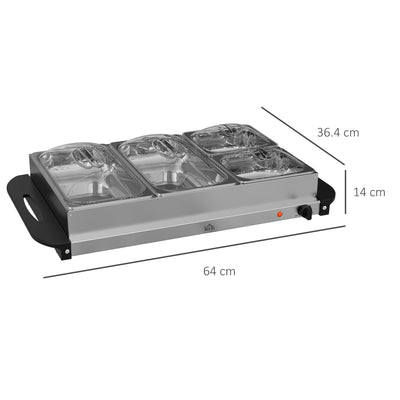 HOMCOM 4 Tray Electric Food Warmer Buffet Server with Warming Plate, Cool Touch Handles, Adjustable Temperature, 300W, 2 x 2.4L and 2 x 1L Pans 