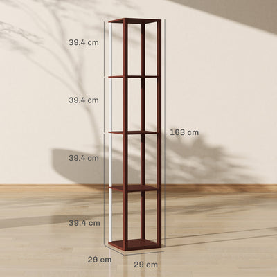 HOMCOM RGB LED Floor Lamp with Shelves, Modern Dimmable Standing Lamp with Remote Control, Adjustable Brightness & Speed for Living Room, Bedroom, Office, Brown 
