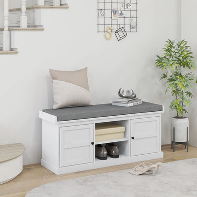 HOMCOM Multi-Compartment Shoe Storage Bench, with Top Cushion - White/Grey 