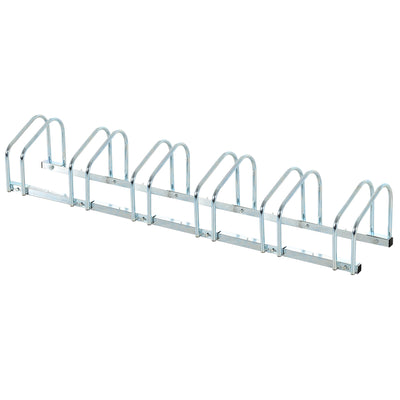 HOMCOM Bike Stand Parking Rack Floor or Wall Mount Bicycle Cycle Storage Locking Stand 179L x 33W x 27H (6 Racks, Silver) 