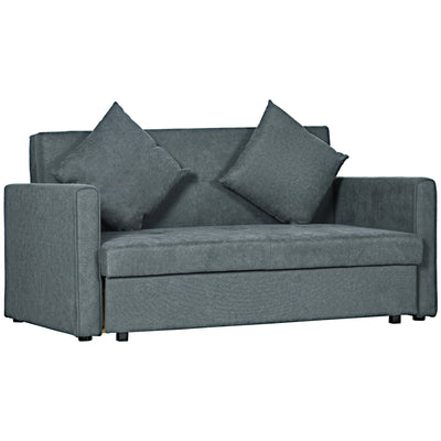 HOMCOM 2 Seater Sofa Bed, Convertible Bed Settee, Modern Fabric Loveseat Sofa Couch with 2 Cushions, Hidden Storage for Living Room, Guest Room, Dark Grey 
