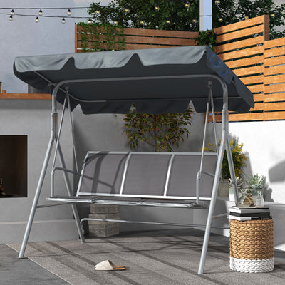 Outsunny 3 Seater Swing Chair, Garden Swing Bench with Adjustable Tilting Canopy, Breathable Mesh Seat and Heavy Duty Metal Frame for Patio, Garden, Dark Grey 