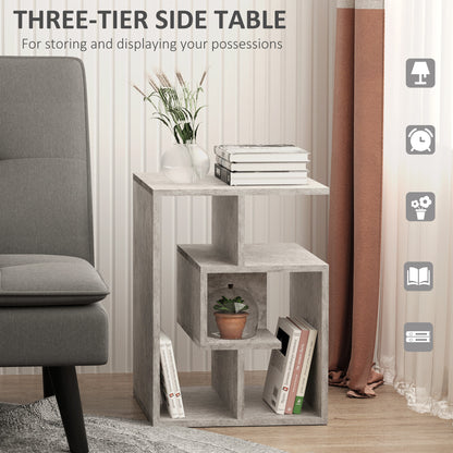 HOMCOM Side Table, 3 Tier End Table with Open Storage Shelves for Living Room, Bedroom, Cement Colour 