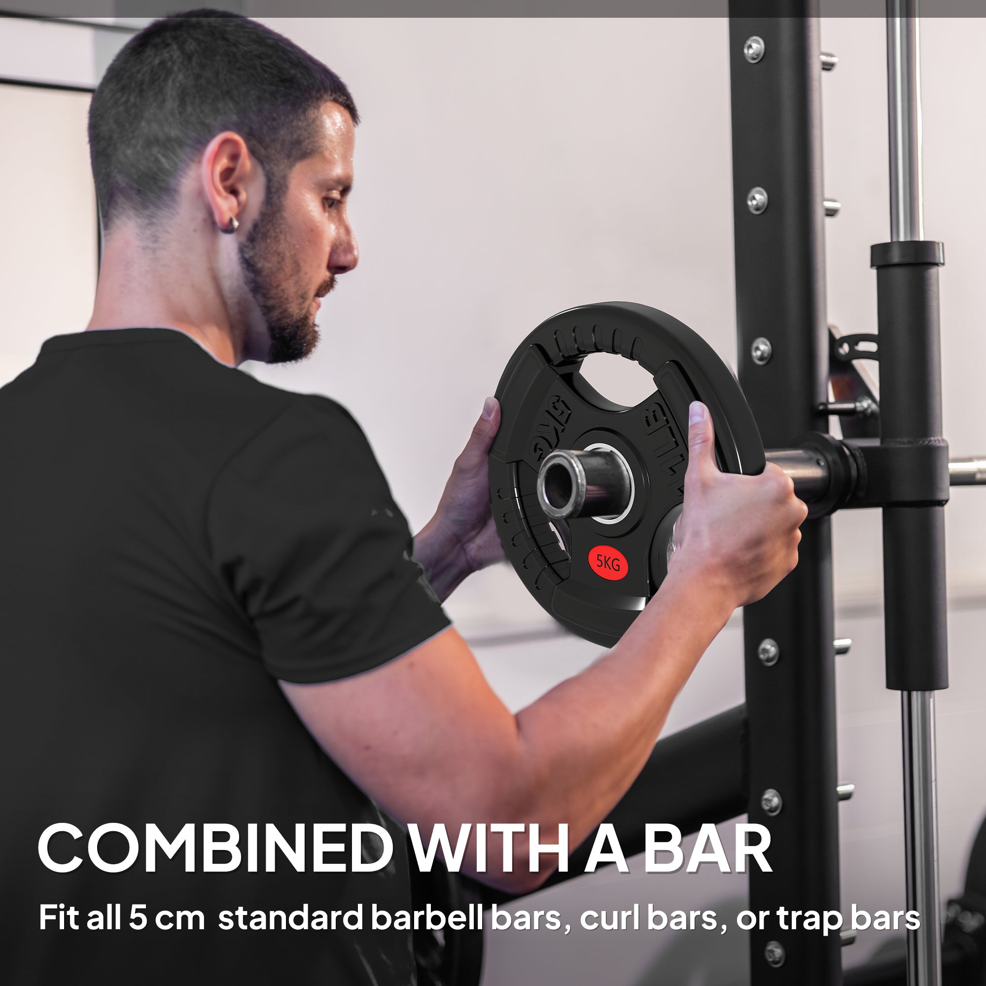 SPORTNOW Olympic Weight Plates, 2"/5cm Weight Disc Pair with Tri-Grips, 2 x 5kg Dumbbell Plates for Weightlifting and Strength Training Home Gym Fitness Workout, Black 