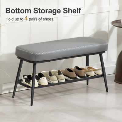 HOMCOM PU Leather Shoe Storage Bench - Grey 