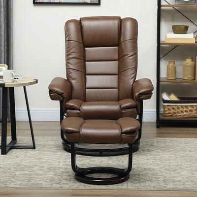 HOMCOM Faux Leather 135° Reclining Chair and Footstool - Brown 
