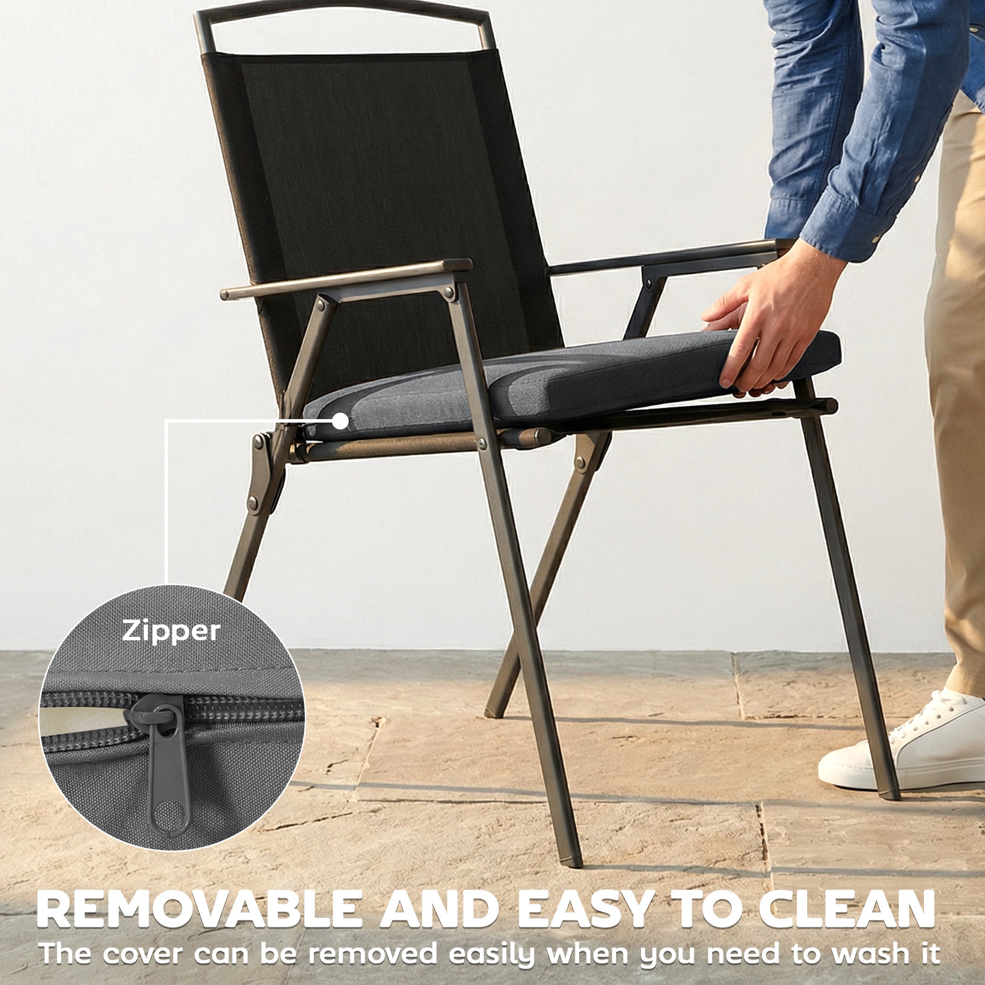 Outsunny Outdoor Seat Cushions Set of 2 with Ties, Waterproof Garden Seat Pads, Dark Grey 