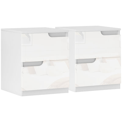 HOMCOM High Gloss Bedside Table Set of 2 - White 