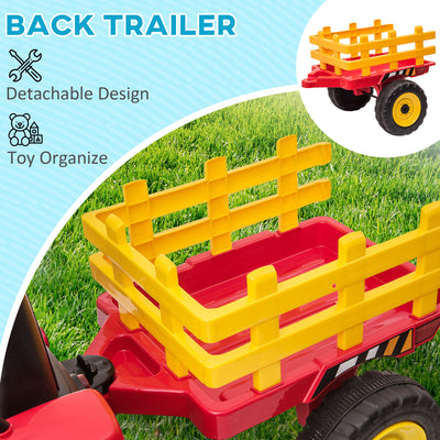 HOMCOM Ride On Tractor, Battery Powered Electric Car, with Detachable Trailer, Remote Control, Music - Red 