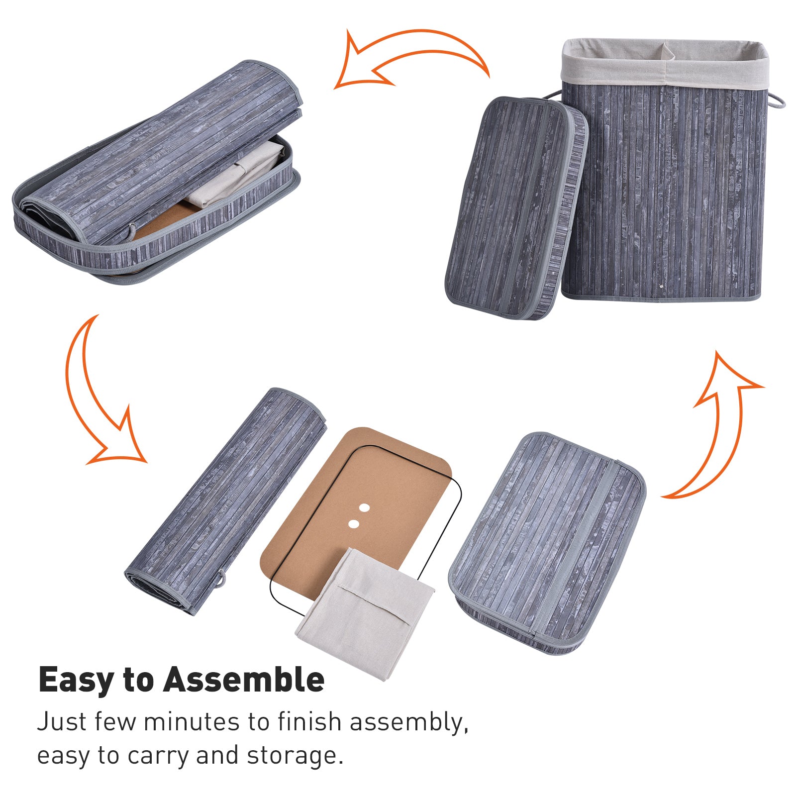 HOMCOM 100L Wooden Laundry Basket w/ Split Compartment Lid Removable Lining Handles Air Holes Ventilation Foldable Durable Water-Resistant Dirty Clothes Storage Home Organisation Grey 