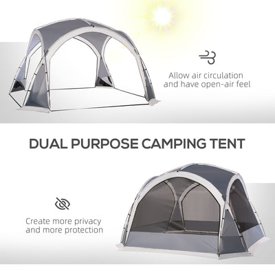 Outsunny Dome Tent for 6-8 Person, Camping Tent with 4 Zipped Mesh Doors, Removable Oxford Cloth, Lamp Hook, Portable Carry Bag, White and Grey 