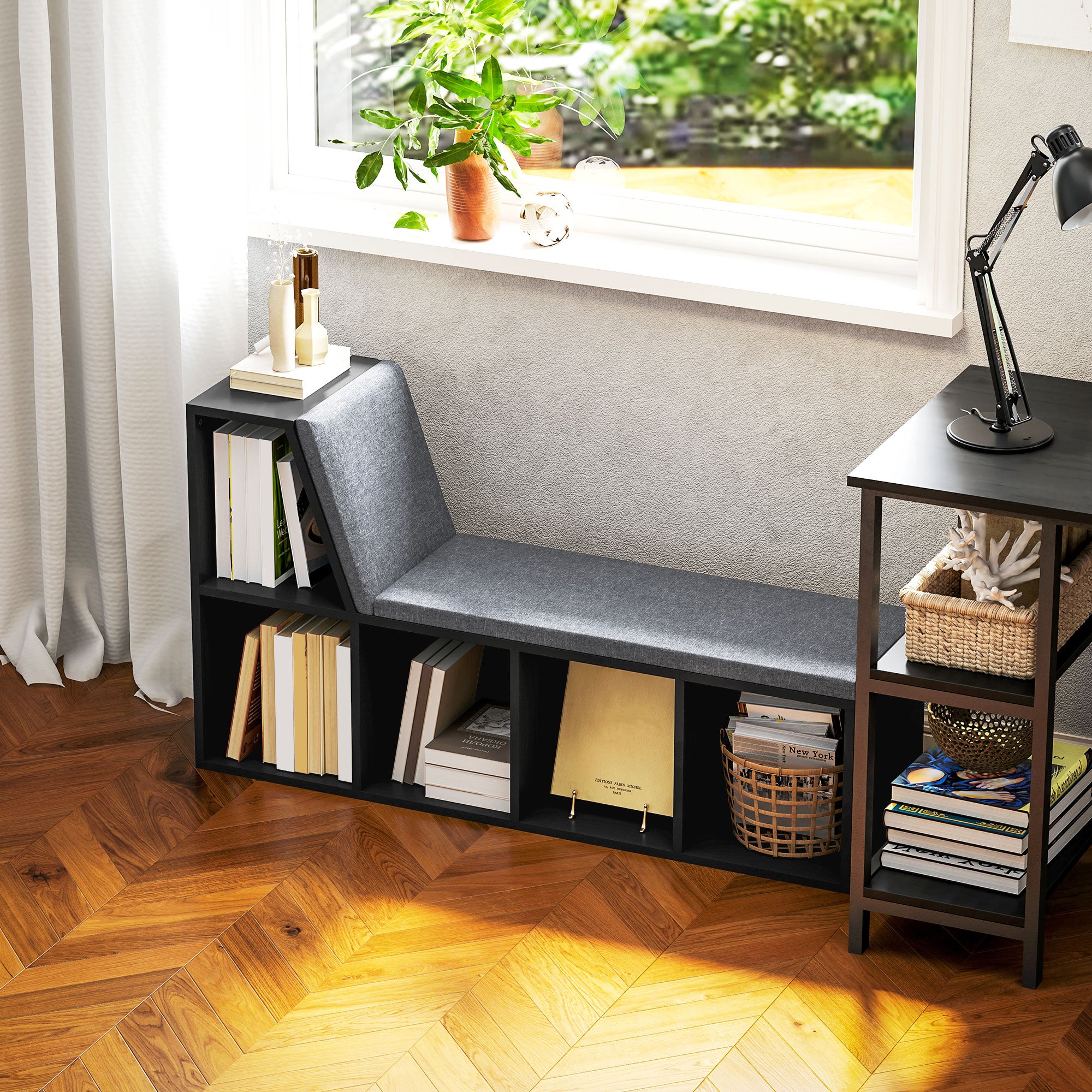 HOMCOM 2 Tier Modern Bookcase Bookshelf with Removable Cushions for Living Room 