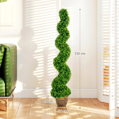HOMCOM Set of 2 Artificial Plants, Topiary Spiral Boxwood Trees with Pot, for Home Indoor Outdoor Decor, 150cm 