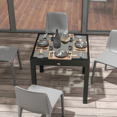 Outsunny Extending Garden Table, Outdoor Dining Table with Aluminium Frame and Tempered Glass Tabletop, 80/160 x 80 x 75 cm, Black and Clear 