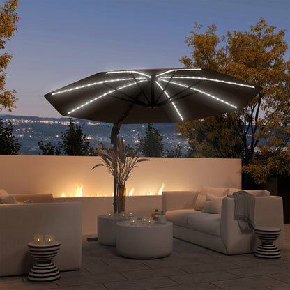Outsunny 3(m) Cantilever Garden Parasol with Solar Powered Lights, Crank Handle & Cross Base, UPF 50+, 360° Rotation, Dark Grey 