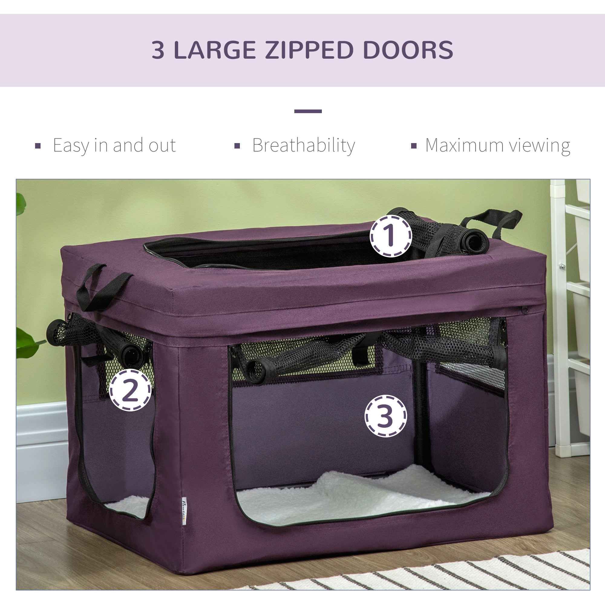 PawHut 60cm Pet Carrier, with Cushion, for Miniature Dogs - Purple 