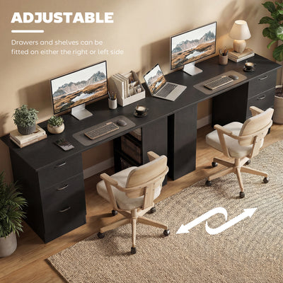 HOMCOM Computer Desk, Writing Table, PC Workstation with 3 Storage Shelves and Drawers, Handle, for Home Office, Black 