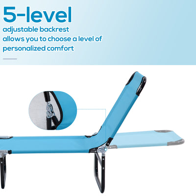 Outsunny Garden Sun Lounger, with Five-Position Back - Light Blue 