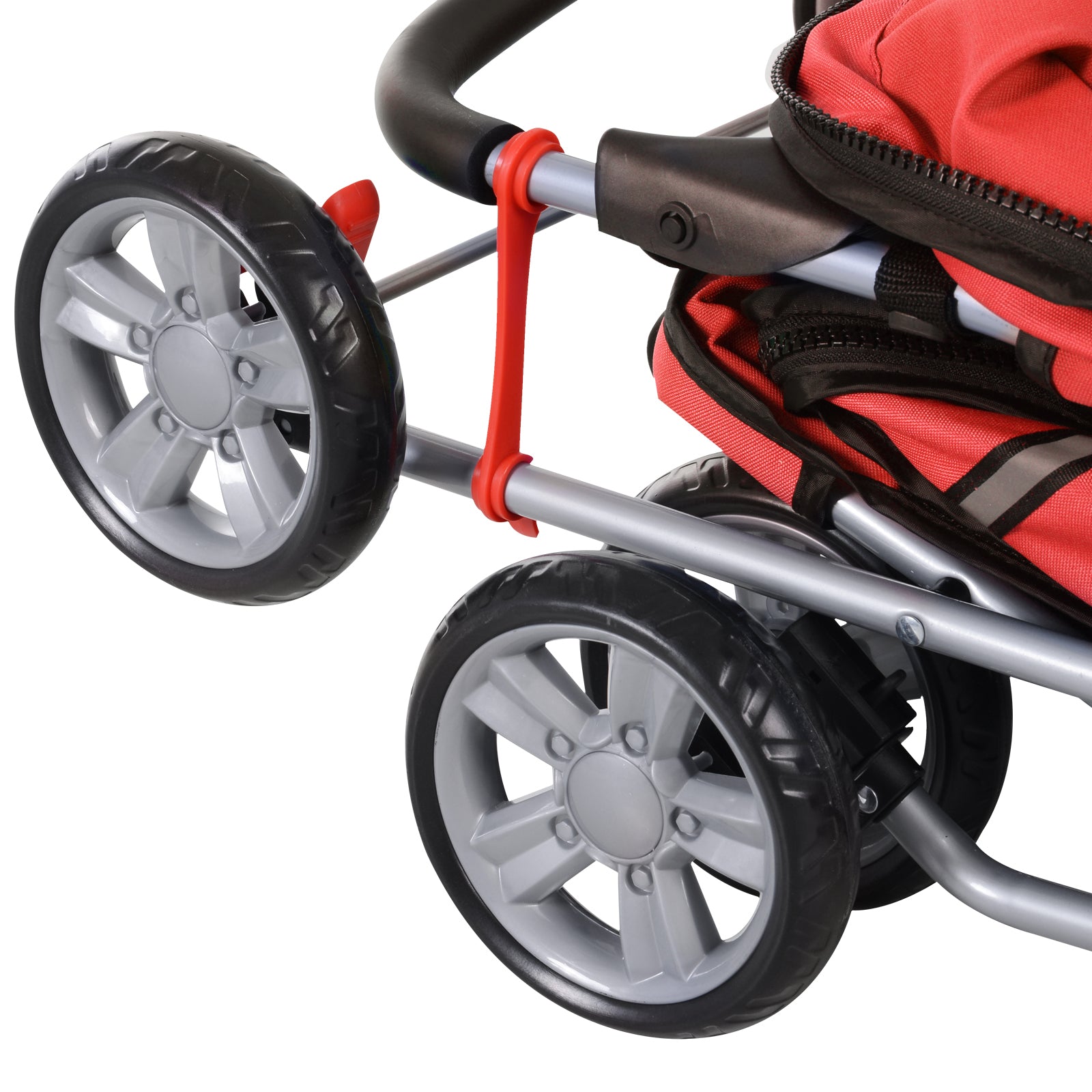 PawHut Pet Stroller for Small Miniature Dogs Cats Foldable Travel Carriage with Wheels Zipper Entry Cup Holder Storage Basket Red 