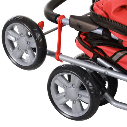 PawHut Pet Stroller for Small Miniature Dogs Cats Foldable Travel Carriage with Wheels Zipper Entry Cup Holder Storage Basket Red 