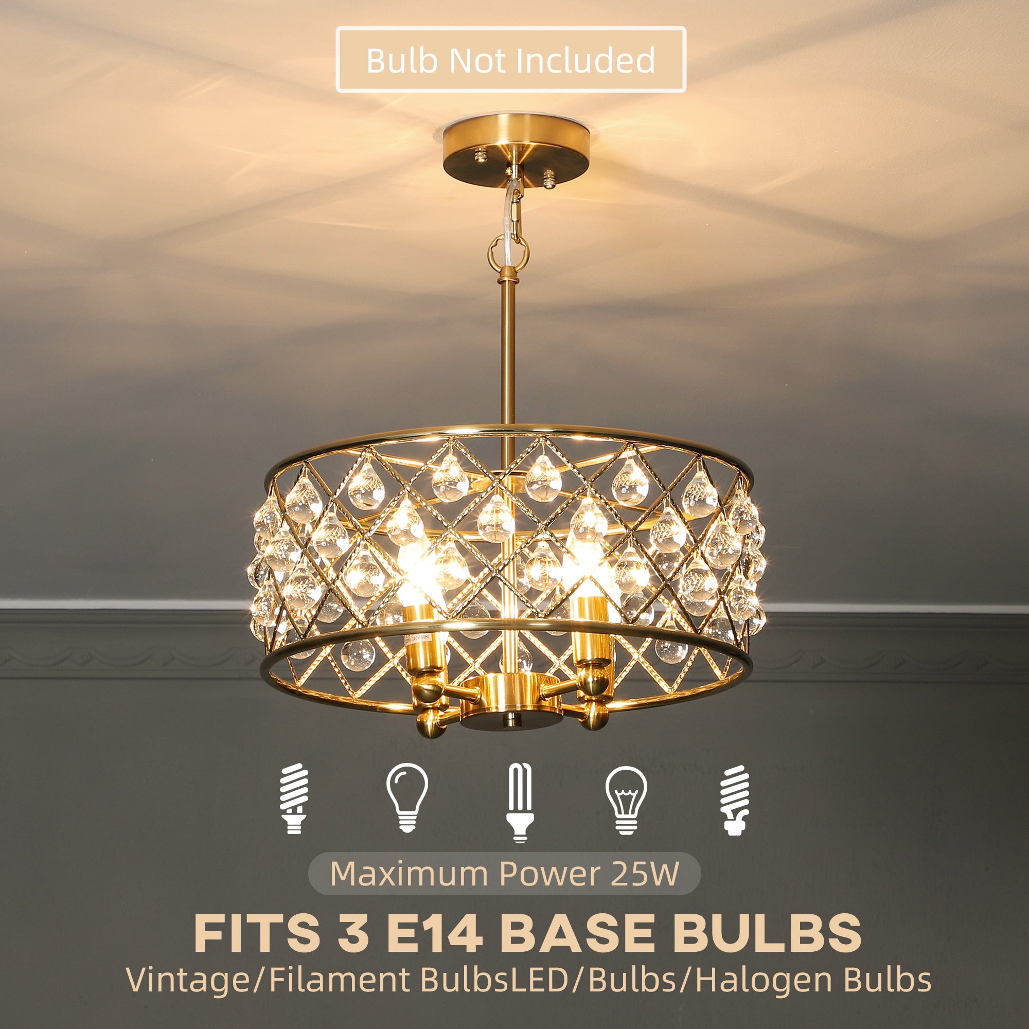 HOMCOM 51 Crystallite Four-Bulb Chandelier - Gold-Tone 