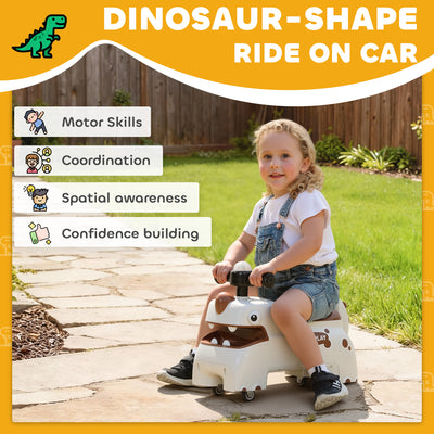 AIYAPLAY Kids Ride On Car, Dinosaur Foot to Floor Slider with Storage, Toddler Walker with Light, Sounds, Cream 