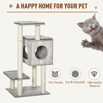 PawHut Cat Tree for Indoor Large Cats 113cm Kitten Tower Condo Jute Scratching Post Kitten Play House Activity Center Furniture 
