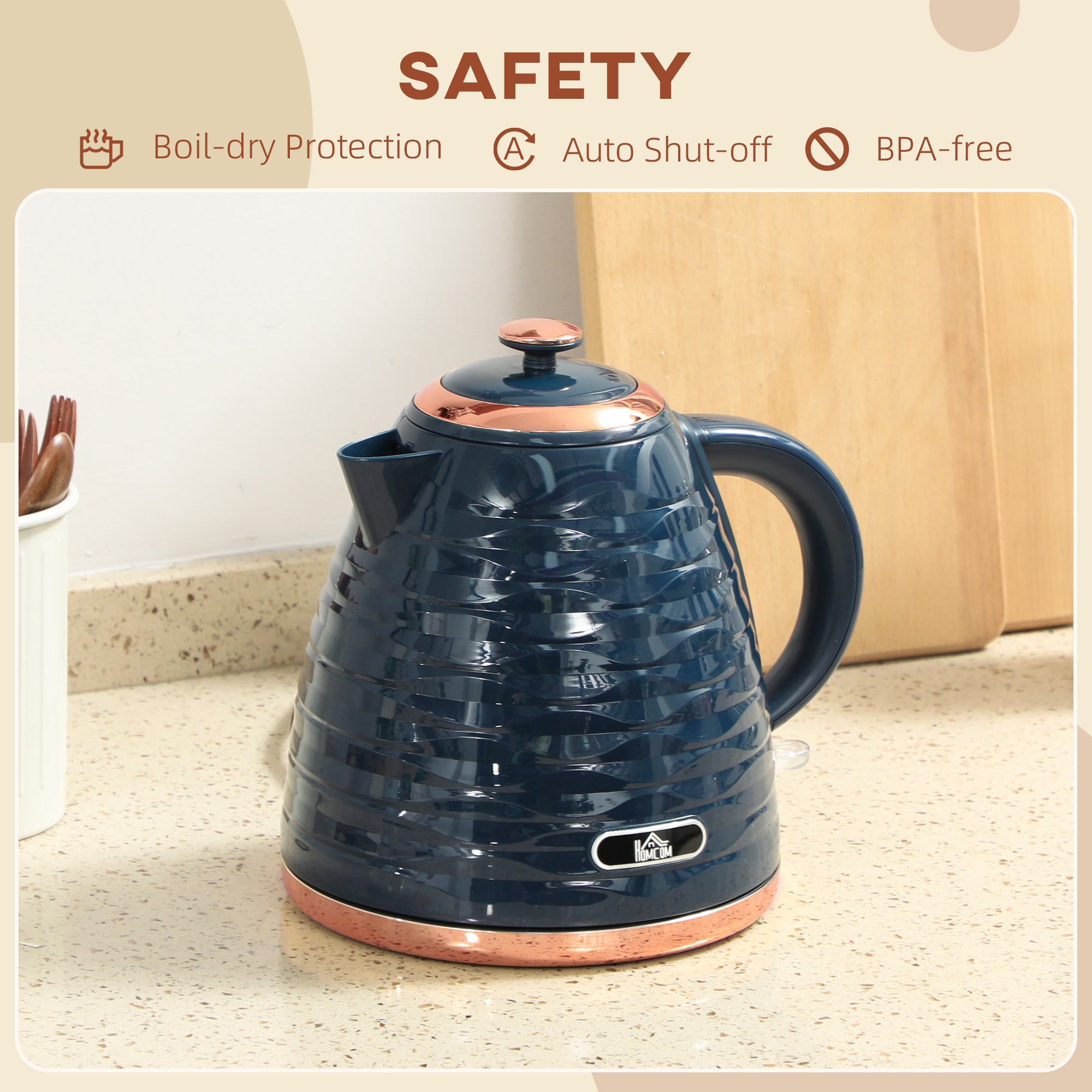 HOMCOM 3kW Rapid Boil Honeycomb Kettle - Dark Blue 