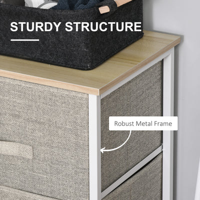 HOMCOM Vertical 3-Tier Linen Drawer Cabinet Organizer Storage Dresser Tower with Metal Frame Adjustable Feet for Living Room, Bathroom, Kitchen, White, Oak and Light Grey 