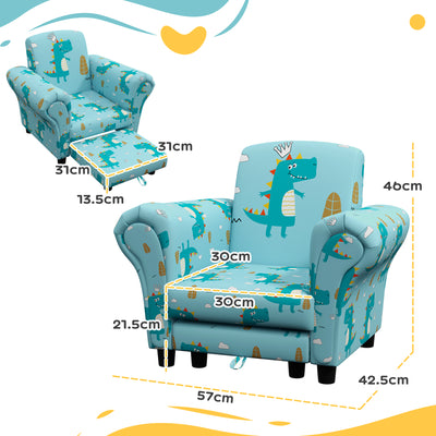 AIYAPLAY 2 Piece Kids Sofa Set with Dinosaur Design, Wooden Frame, for 1.5-3 Years Old, Blue 