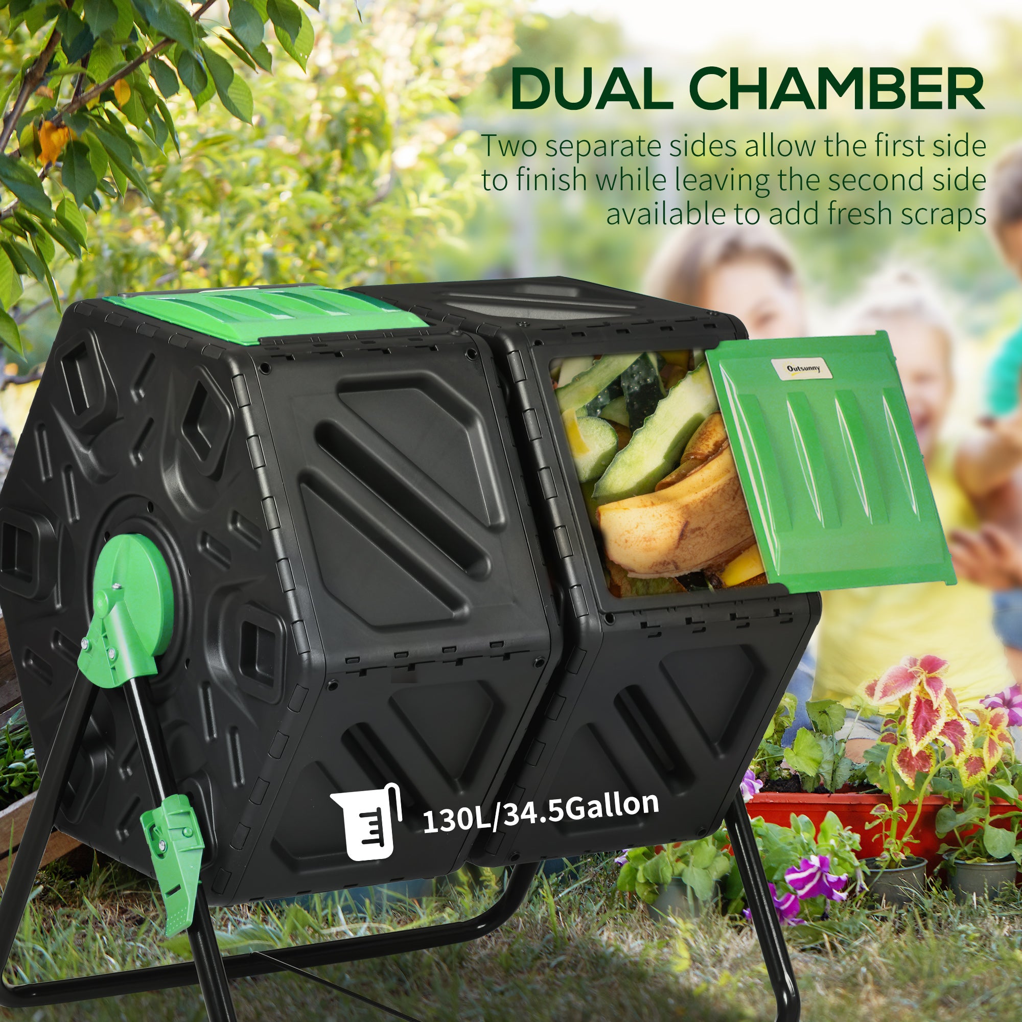 Outsunny 130L Double Chamber Composter - Black