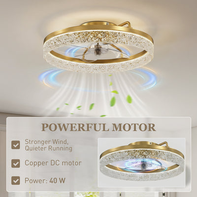 HOMCOM Ceiling Fan with Lights, Dimmable LED Mount Ceiling Fan Light with Remote App Control for Bedroom, Gold Tone