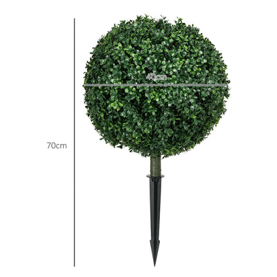 HOMCOM Artificial Boxwood Trees w/ Ground Stake, Set of 2 Ball Shaped Topiary Trees for Home Office & Living Room, UV Resistant 