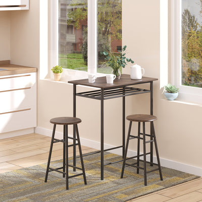 HOMCOM Bar Table Set, Bar Table and Stools Set, Footrest and Storage Shelf, for Kitchen, Dining Room, Pub, Cafe, Black and Oak 