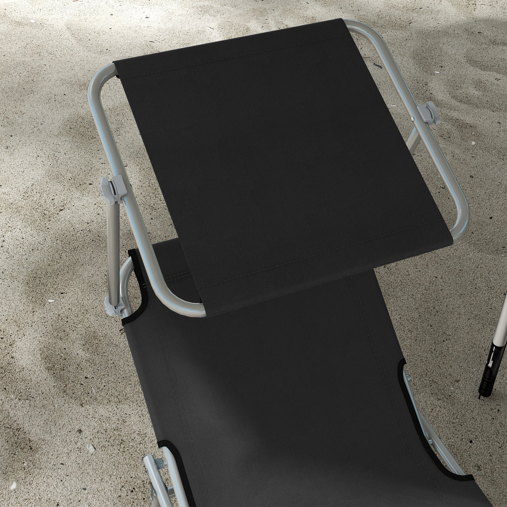 Outsunny Foldable Sun Lounger Set of 2 with Sun Shade & Adjustable Backrest - Black 