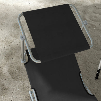 Outsunny Foldable Sun Lounger Set of 2 with Sun Shade & Adjustable Backrest - Black 