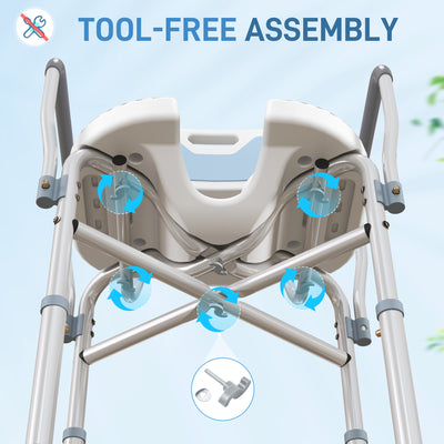 HOMCOM Aluminium Shower Chair, with Padded Seat - Light Blue 