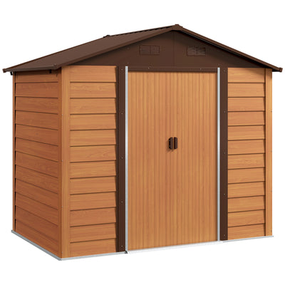 Outsunny 8 x 6ft Garden Storage Shed with Sliding Door - Brown Wood Effect 