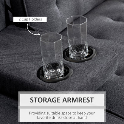 HOMCOM Upholstered Click Clack Sofa Bed, Linen-Feel 3 Seater Sofa Bed with Storage and Cupholders, Grey 