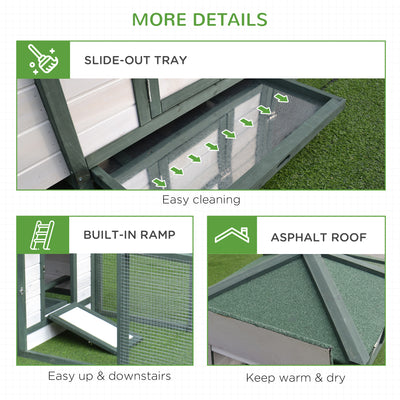 PawHut Chicken Coop, Small Animal Pet cage w/ Nesting Box, Wooden Outdoor Run, Green 