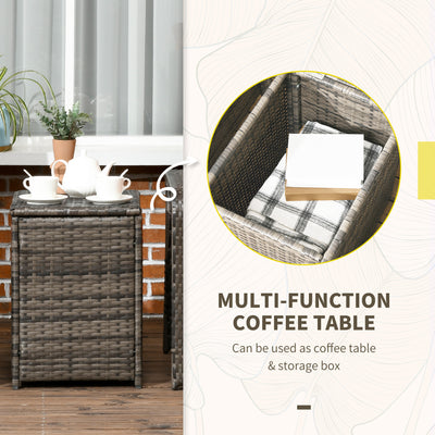 Outsunny 3 Pieces Rattan Bistro Set, Wicker Garden Furniture Set with Storage  Coffee Table and Chairs, Thickened Cushions for Outdoor, Patio, Balcony, Grey 