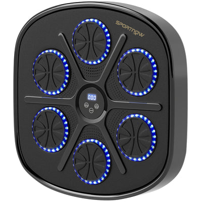 SPORTNOW Music Boxing Machine, Smart Bluetooth Boxing Machine Wall Mounted with 9 Speeds & Modes, LED Lights and Gloves, Punching Pad for Adults, Black 