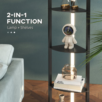HOMCOM Corner Floor Lamp for Living Room Bedroom with Dimmable Warm White LED Light, Modern Tall Standing Lamp, Black 