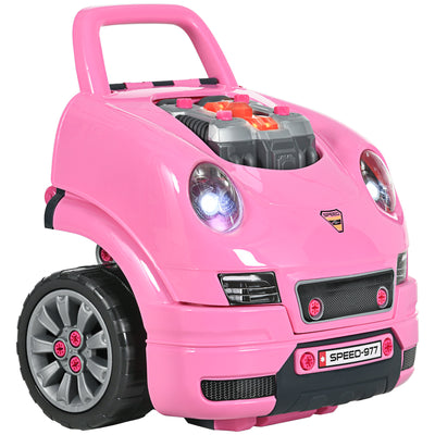 HOMCOM Kids Truck Engine Toy Set, with Horn, Light, Car Key, for Ages 3-5 Years - Pink 